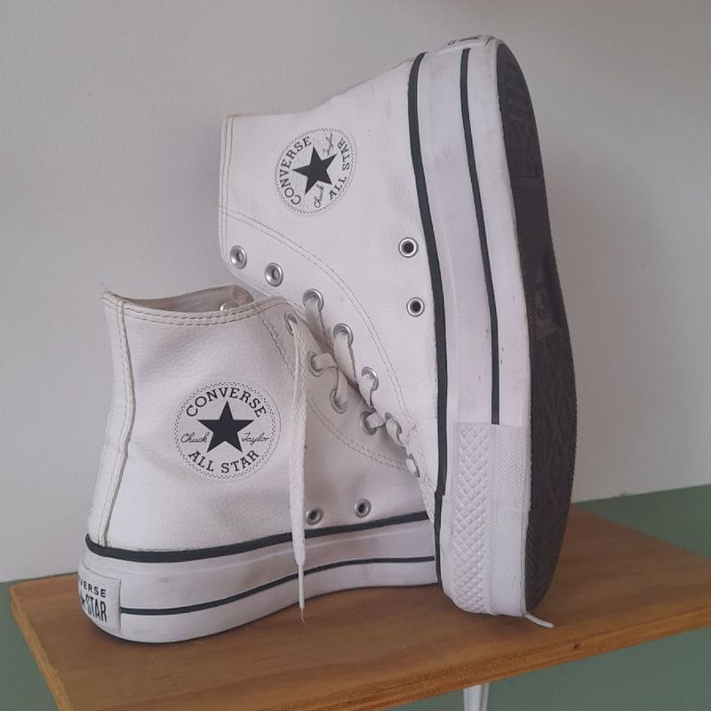 Tênis Converse All Star Couro Branco Plataforma 36 Quase Nunca