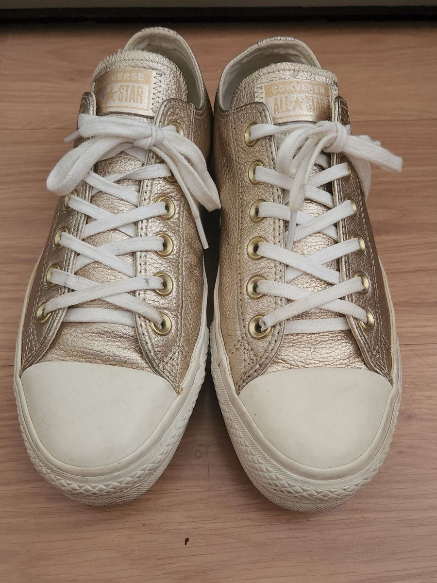 Converse all star sales couro dourado