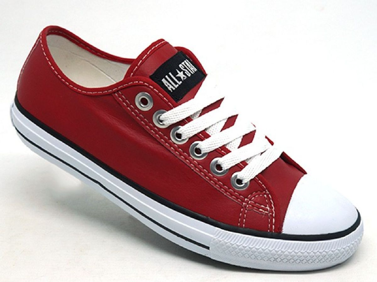 all star couro branco e vermelho