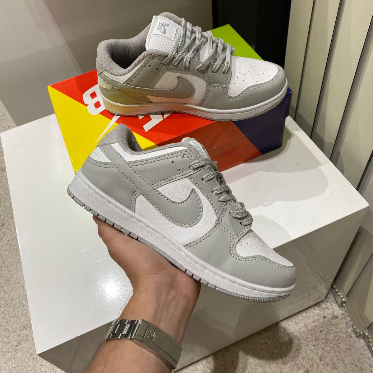 Tenis Dunk Low Branco Cinza Novo Na Caixa 36br Tênis Feminino Nunca