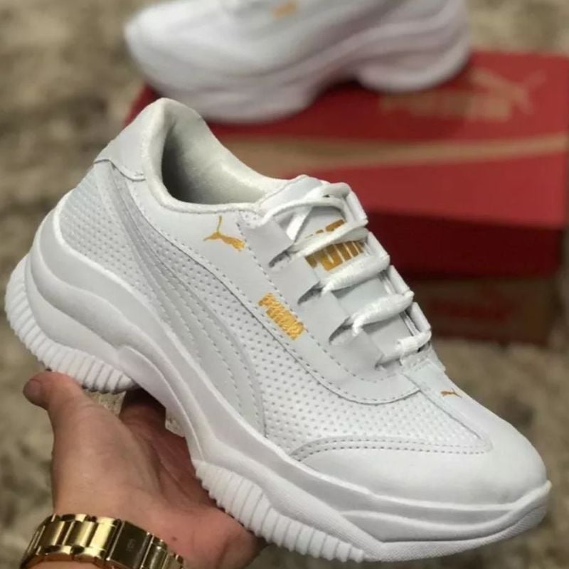 Tênis Feminino Branco com Dourado Esportivo Tenis Feminino Academia Tenis  Moda Blogueira, Tênis Feminino Mika Store Nunca Usado 87340706