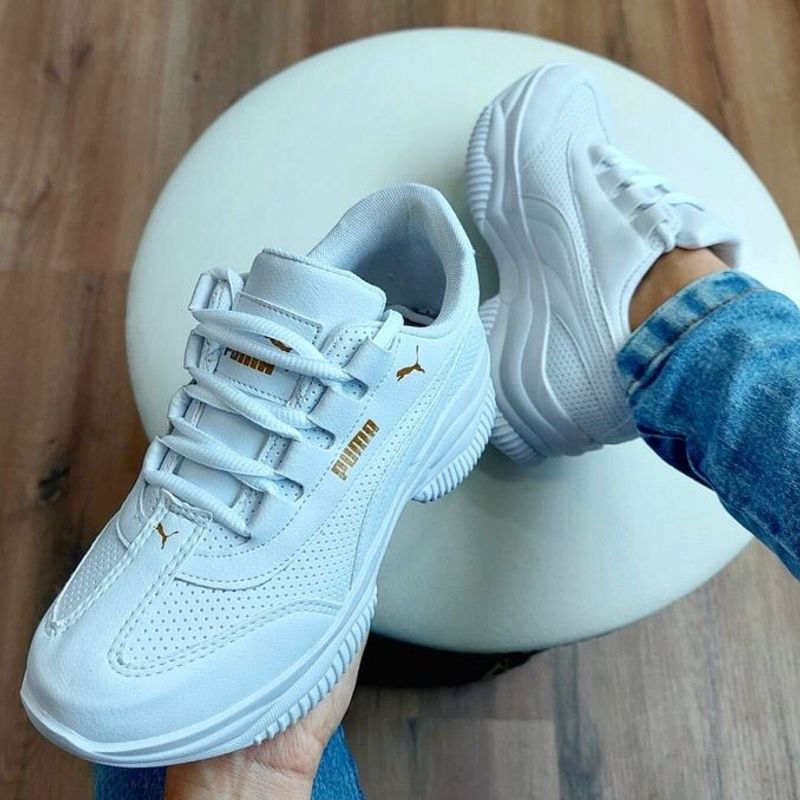 Tênis Feminino Branco com Dourado Esportivo Tenis Feminino Academia Tenis  Moda Blogueira | Tênis Feminino Nunca Usado 87458771 | enjoei