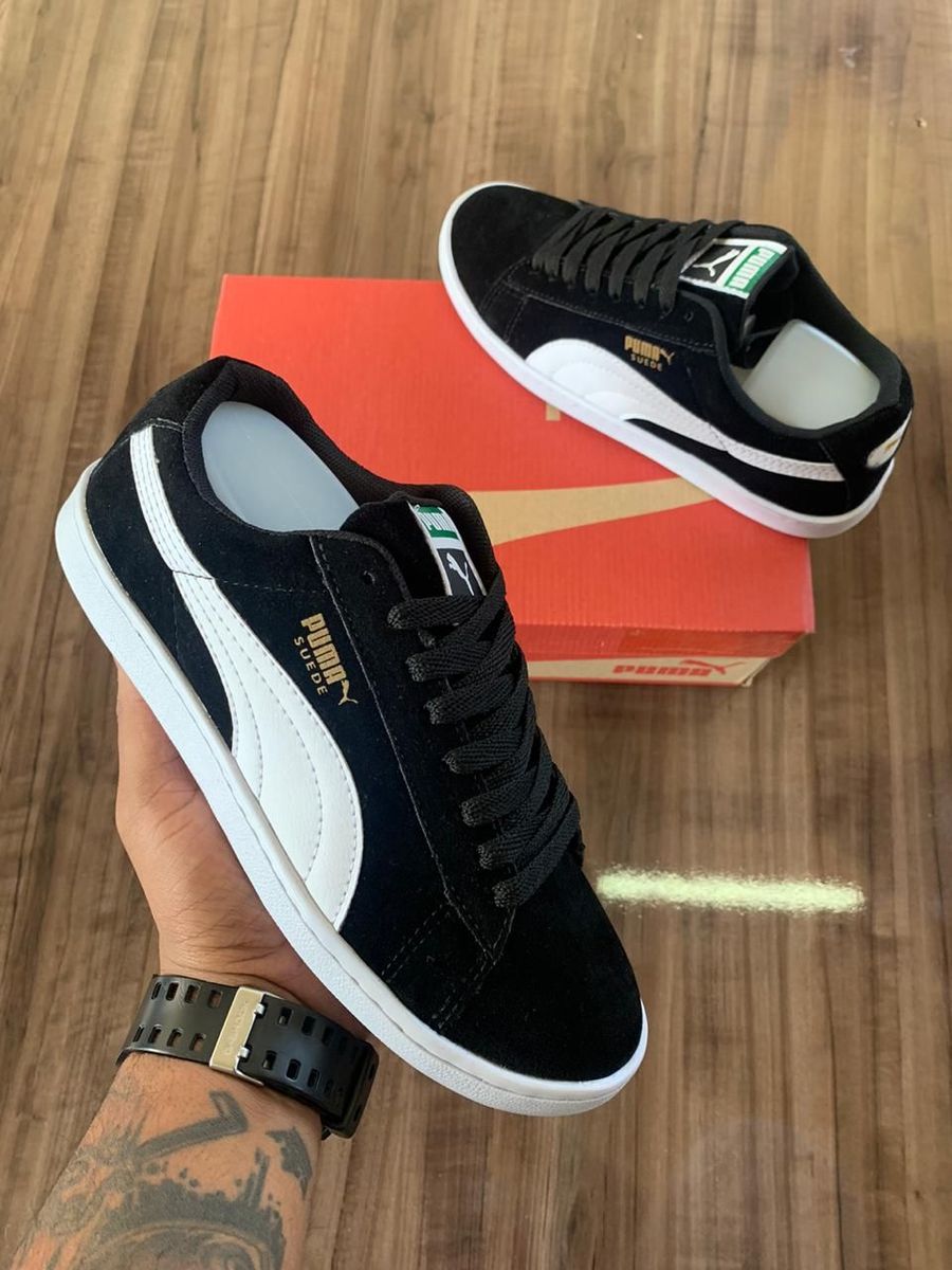 Puma suede store preto e branco