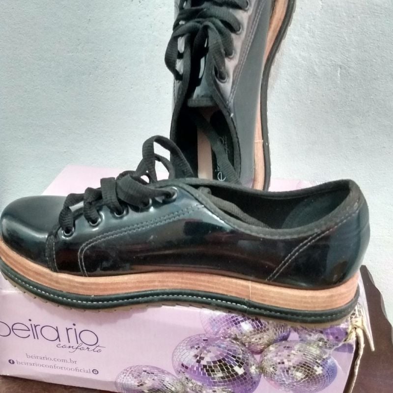 Preto Verniz Feminino Tenis Beira Rio Conforto Verniz Rio Conforto