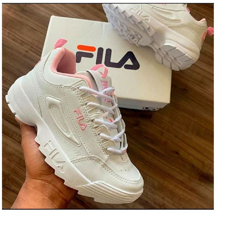 Fila disruptor branco com hot sale rosa