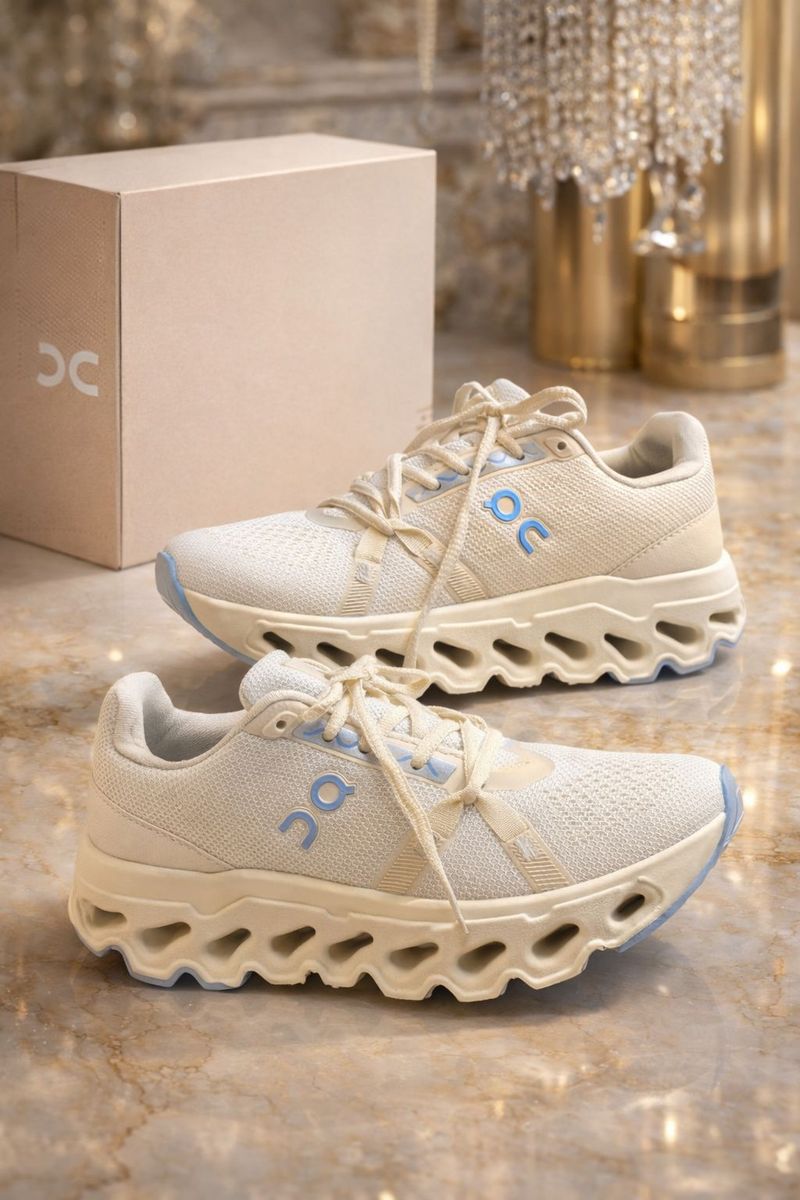 Tênis Feminino Plataforma Chunky Off White/azul Bebê Ultra Confortável ...