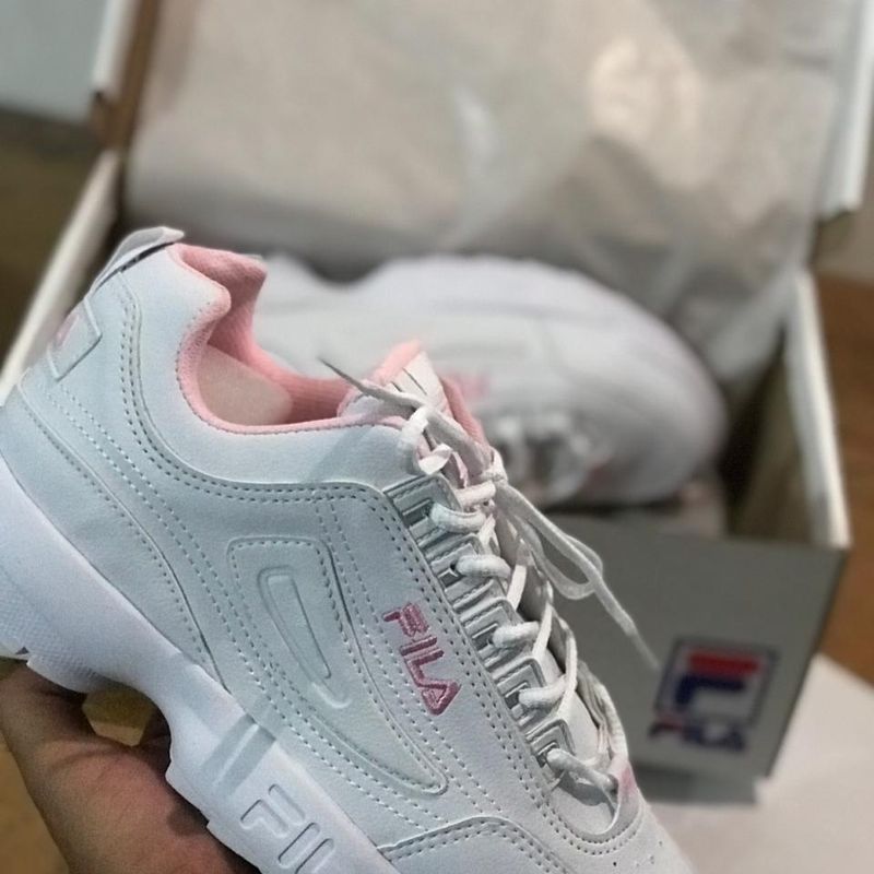 Fila disruptor branco store e rosa original