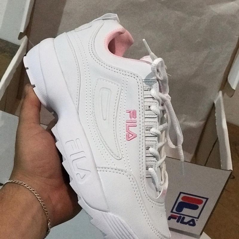 Tênis fila branco com hot sale rosa