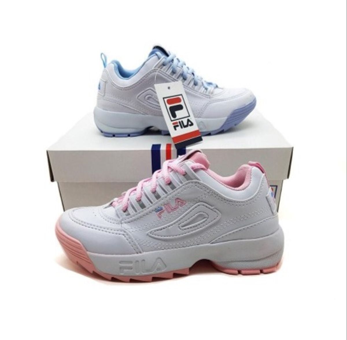 tenis fila rosa com azul