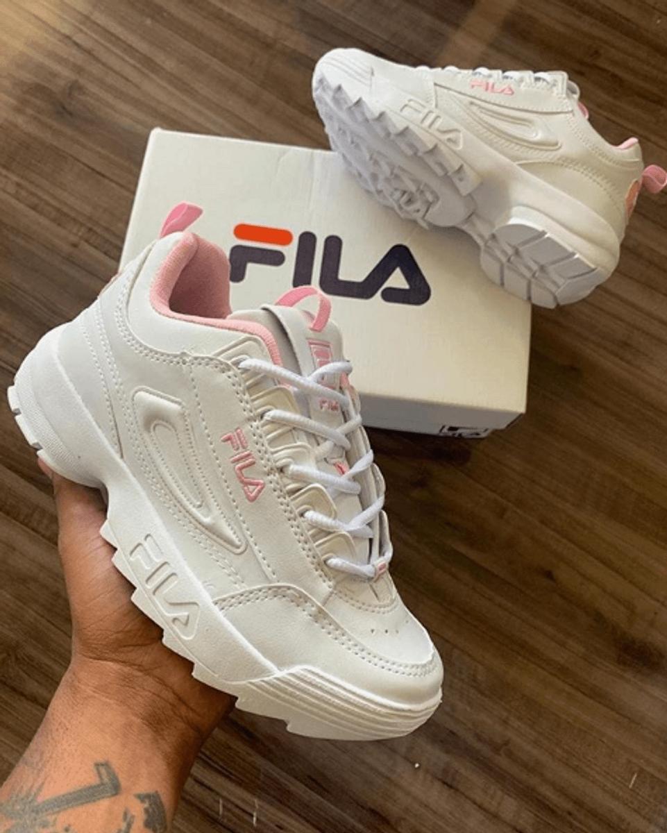 tenis fila feminino branco com rosa