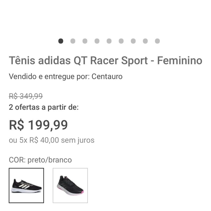 Tênis Qr Racer Sport Academia, Musculação, Adidas Feminino Preto e