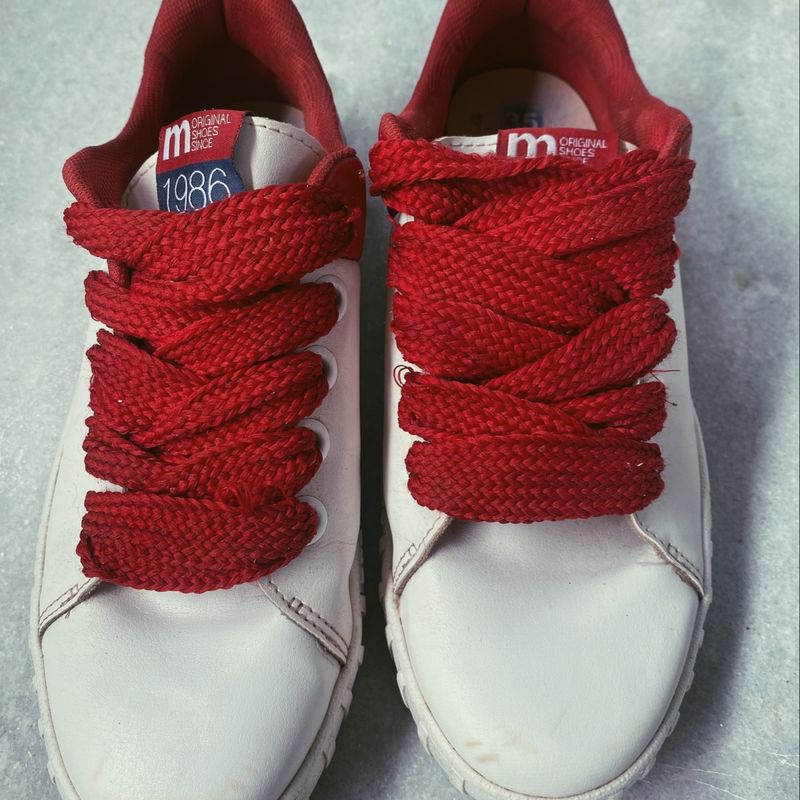 T nis Girl Power Vermelho e Branco T nis Feminino Moleca Usado