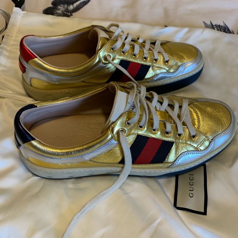 T nis Gucci Dourado Original Tamanho 9 42br T nis Masculino Gucci Nunca Usado 56598654 enjoei