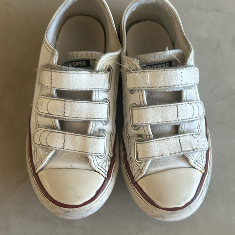 Tênis Infantil All Star Branco Couro de Velcro Tam 28 All Star