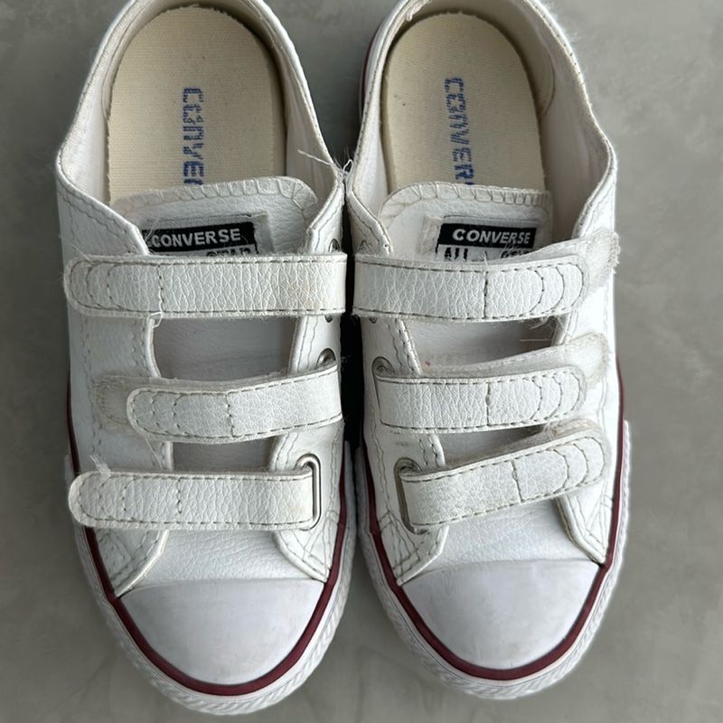 Tênis Infantil All Star Converse Branco Couro com Velcro Tam 30