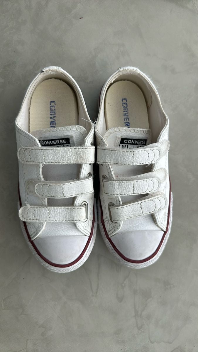 Velcro All Star Infantil Branco De Couro Branco Couro All Star