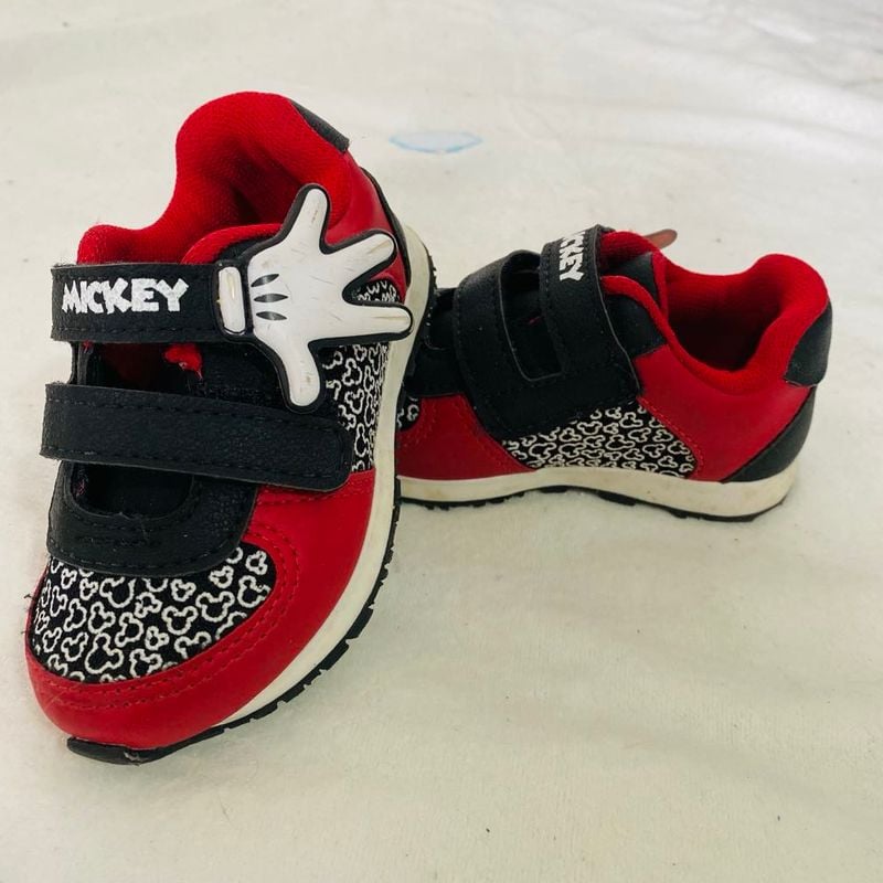 Tênis Infantil Disney Mickey Mão Jogging Tiras Autocolantes