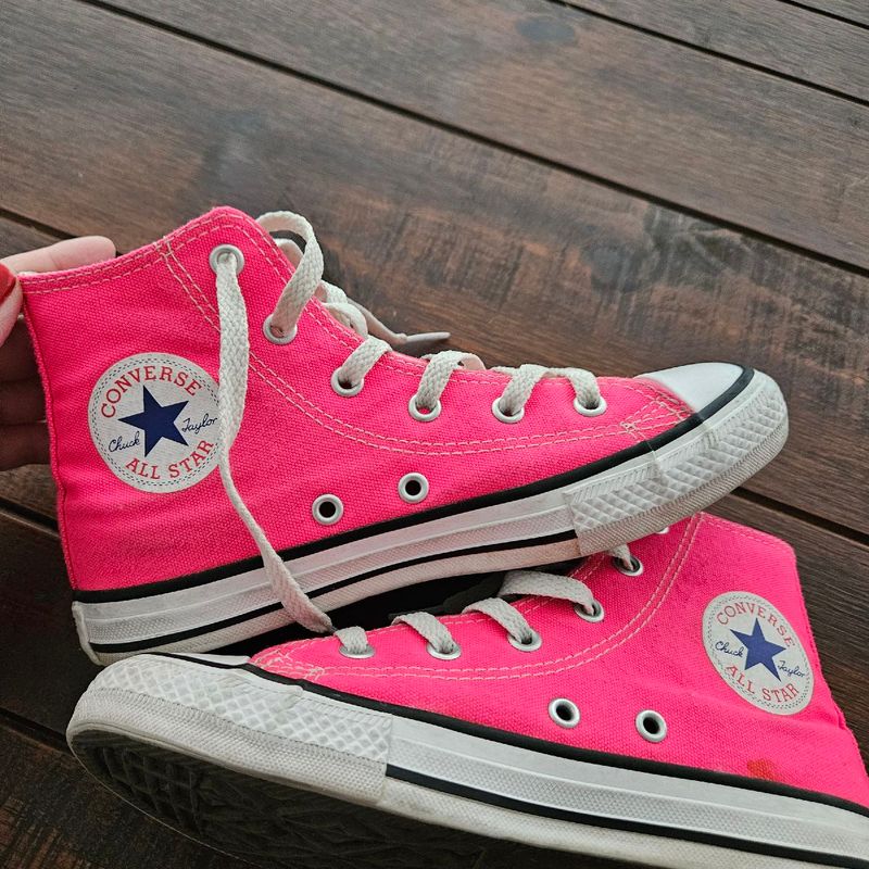 Tenis Infantil Menina Cano Alto All Star Pink Flúor Tam 31 All