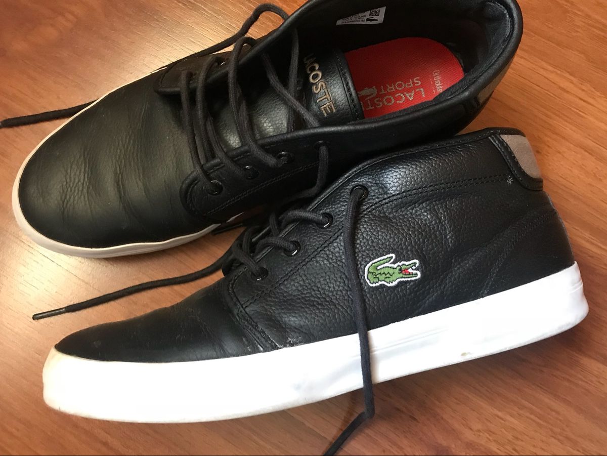 tenis lacoste preto couro