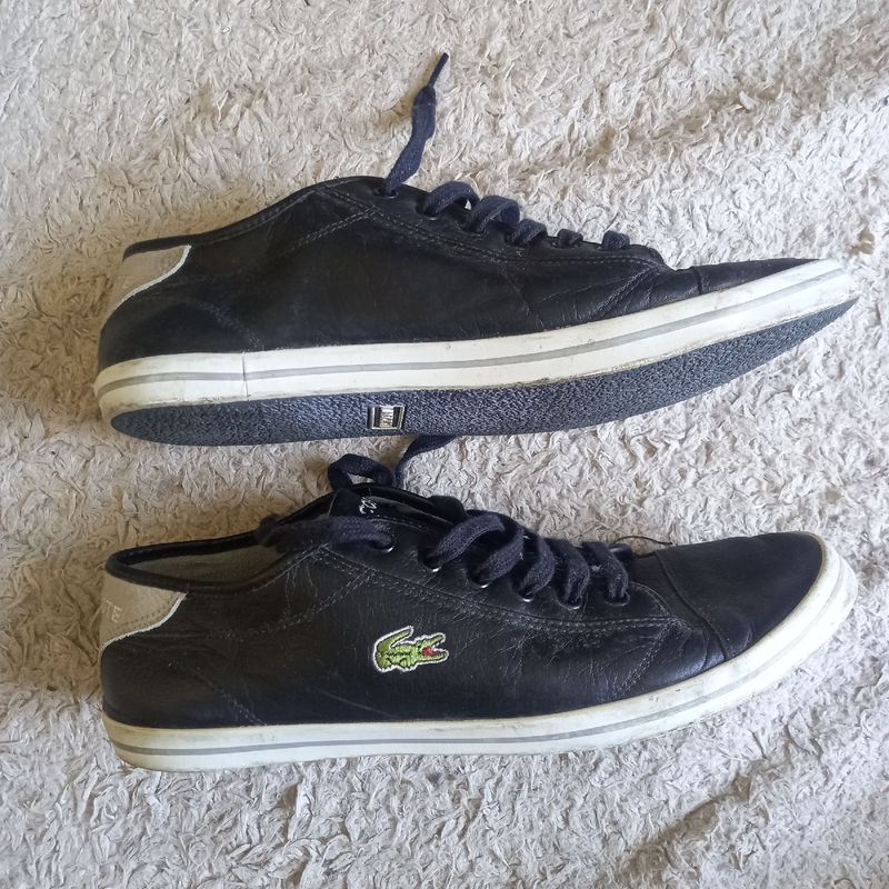 Tênis Lacoste Sapatenis Preto Couro Tam 39 Masculino Jacare