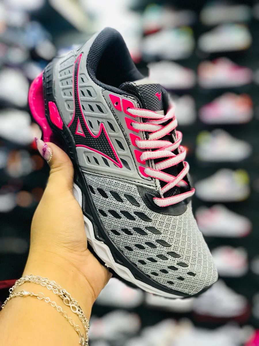 mizuno wave cinza e rosa