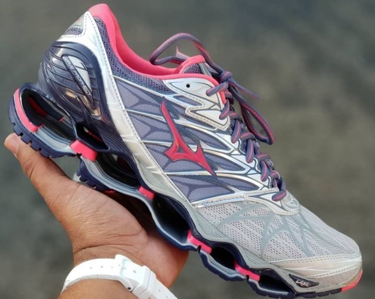 tênis mizuno wave prophecy 7 cinza e rosa