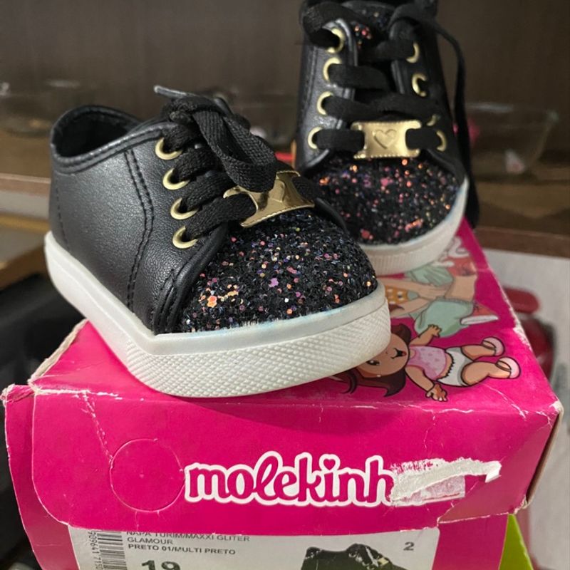 Tenis molekinha preto com hot sale glitter