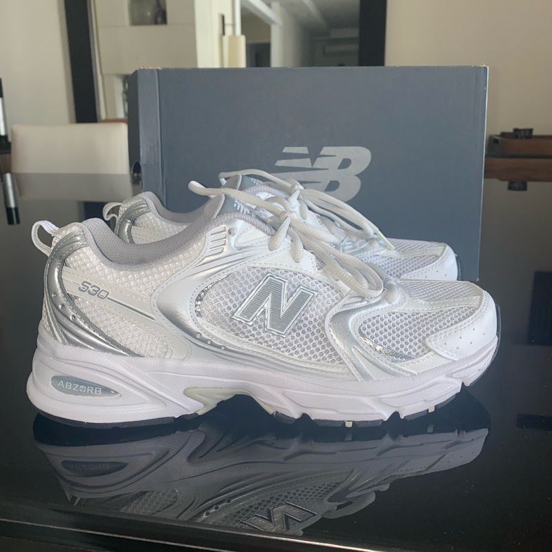 Tênis New Balance 530 Branco e Prata Original (Usado Vez) New