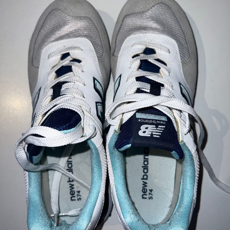 New balance 574 sales cinza e azul