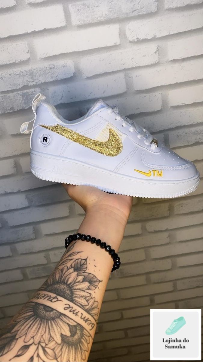 Nike Air Force - Branco Dourado com Brilho