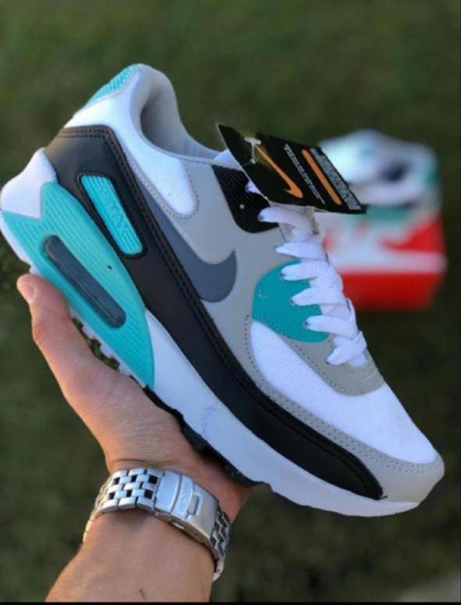 TENIS NK AIR MAX 90 CINZA E AZUL COM CINZA