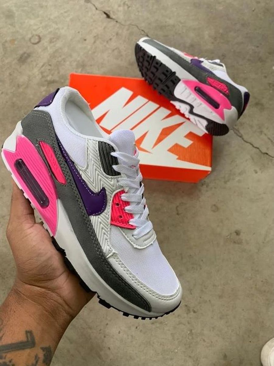 Air max 90 shop cinza e rosa