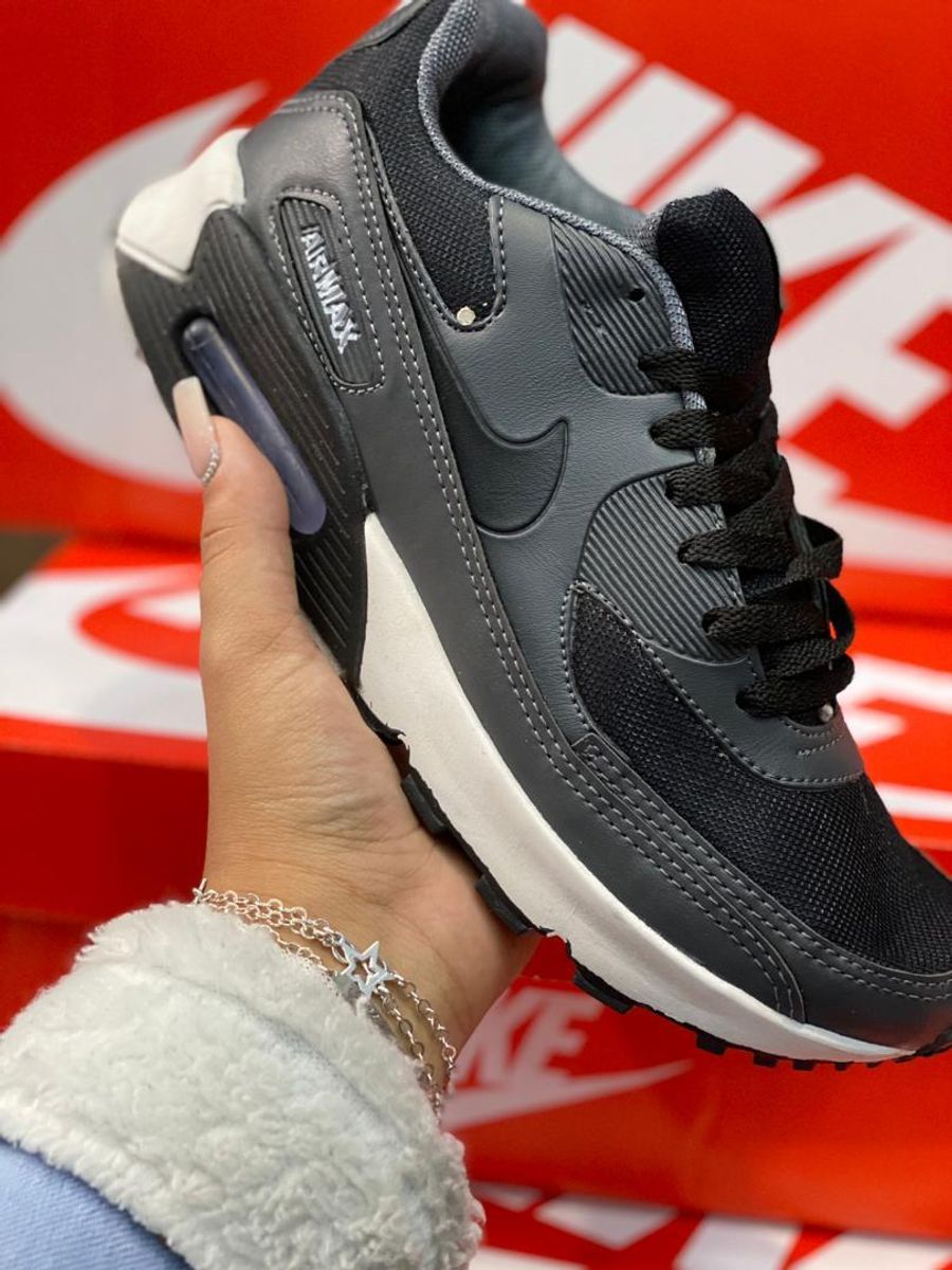 Air max 90 cinza preto best sale e branco