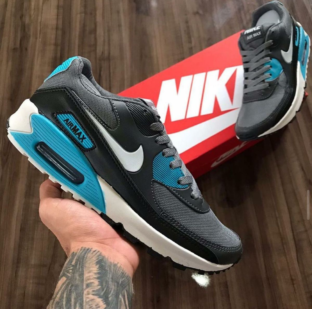 nike air max 90 preto e azul