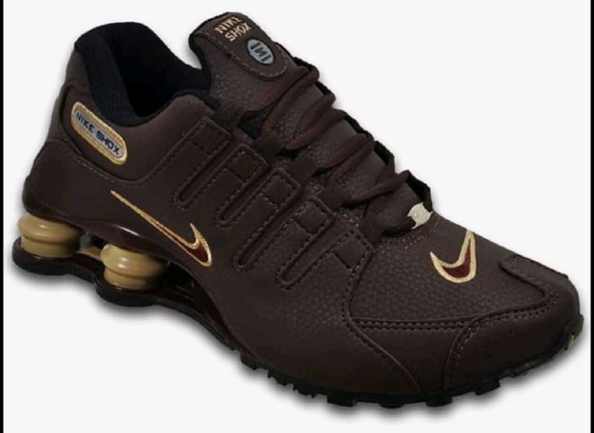 nike shox marrom de couro