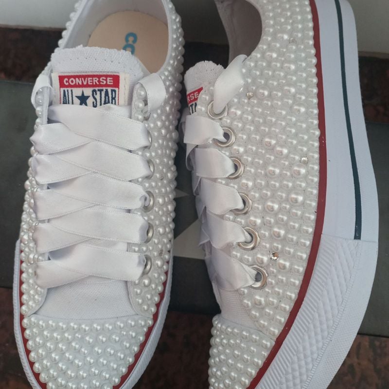 Tênis Personalizado em Pérolas Allstar Cano Curto Tênis Feminino Allstar  Nunca Usado 72894975 enjoei