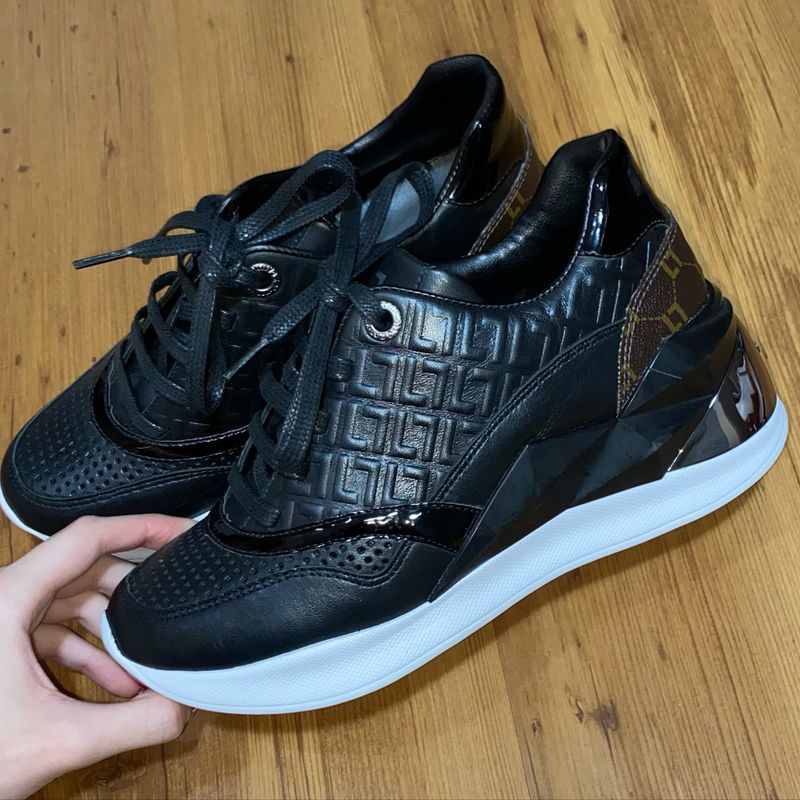 Tênis Plataforma Diamond Luz da Lua Preto e Prata Tênis Feminino