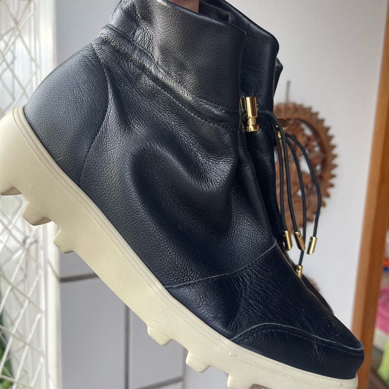 Tênis Preto Boot Couro Luz da Lua Tamanho 37 Zerinha!!!! Bota