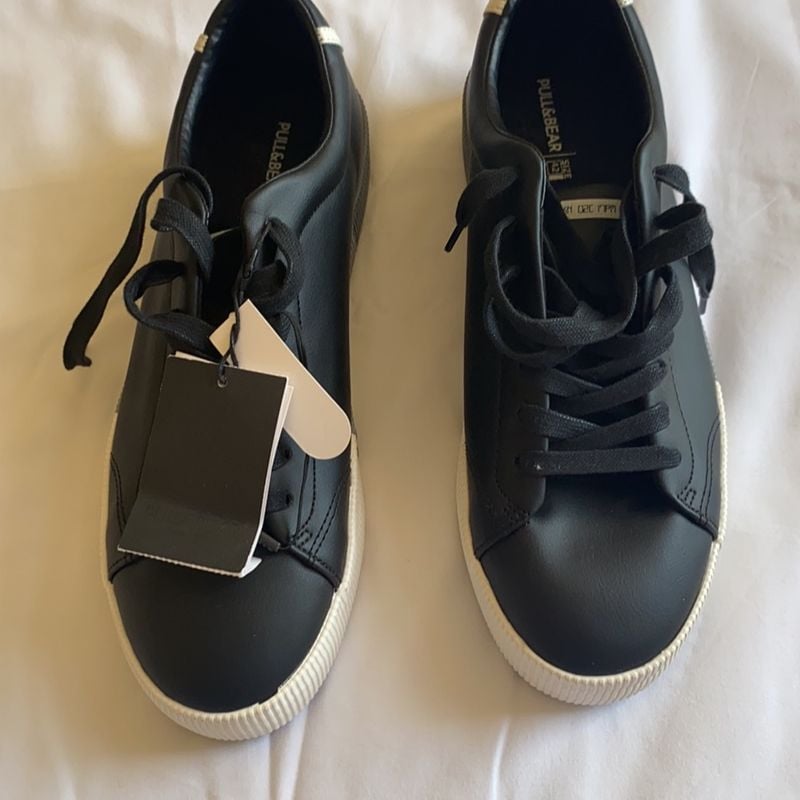 Tenis Preto em Couro Ecol gico Marca Pull Amp Bear Importado 40