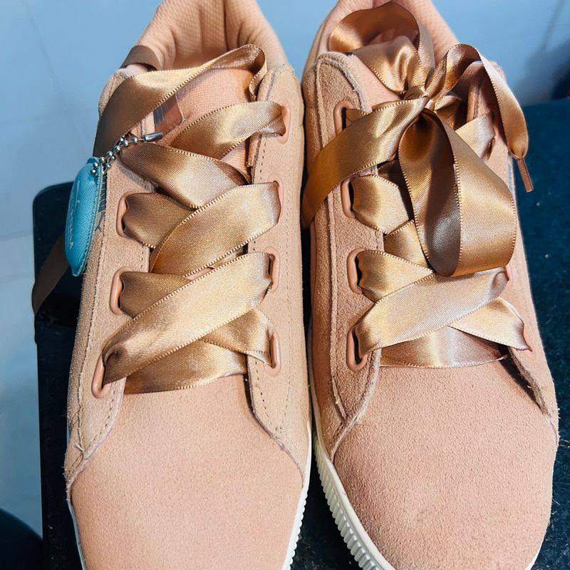 Tenis puma rosa com cadarço de cetim hotsell