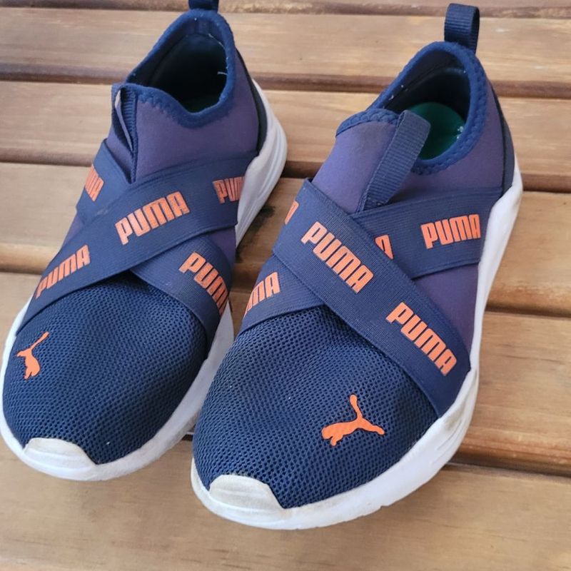 Tenis Puma Infantil Azul Marinho e Laranja 32. Super Confortavel e Facil de Calcar Calcado Infantil para Meninos Puma Usado 97787124 enjoei