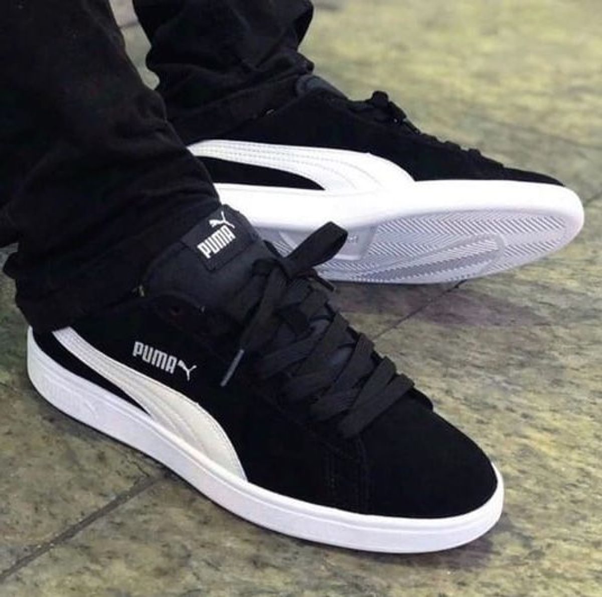 puma suede branco e preto