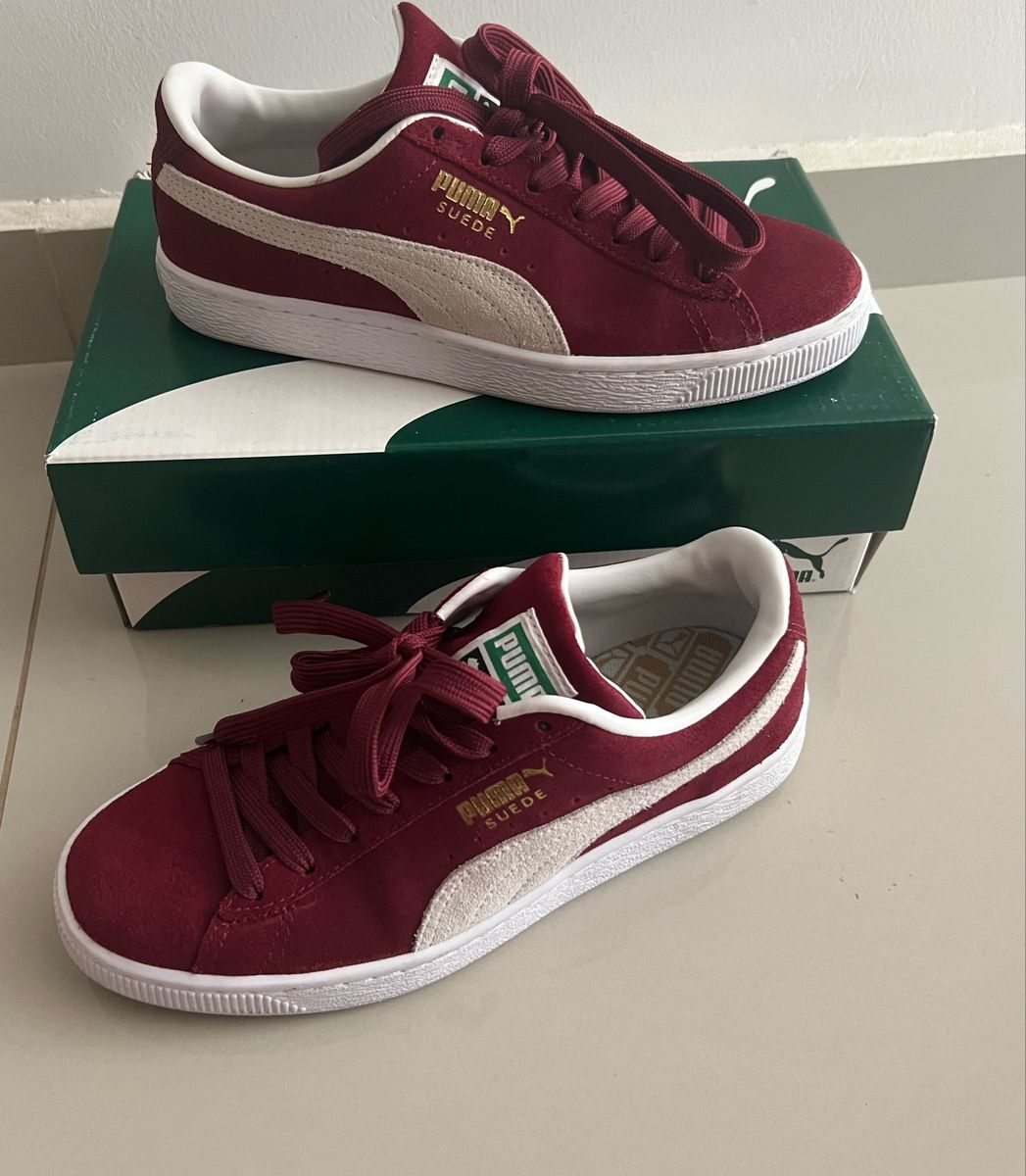 burgundy pumas suede