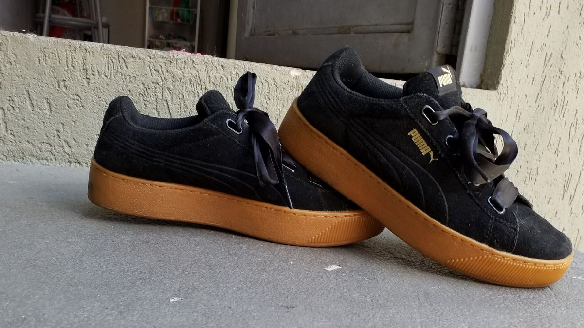 tenis puma rosa com fita de cetim