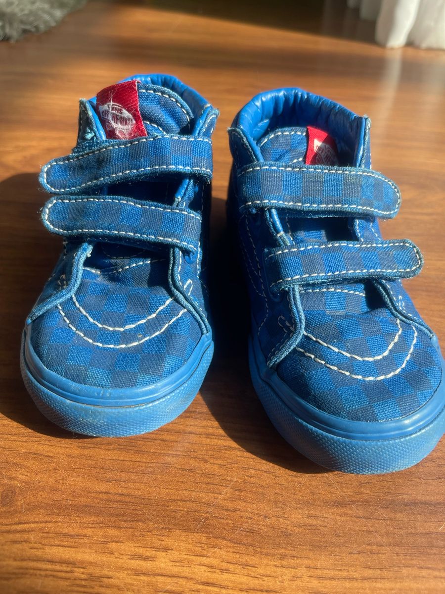 Tênis Sapato Cano Alto Infantil Vans Azul Quadriculado Tamanho