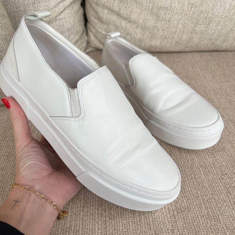 T nis Slip On Arezzo Couro Branco Plataforma T nis Feminino Arezzo Usado 88137046 enjoei