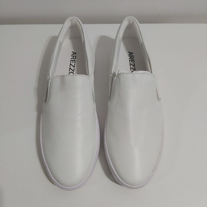 T nis Slip On Branco Couro B sico Arezzo T nis Feminino Arezzo