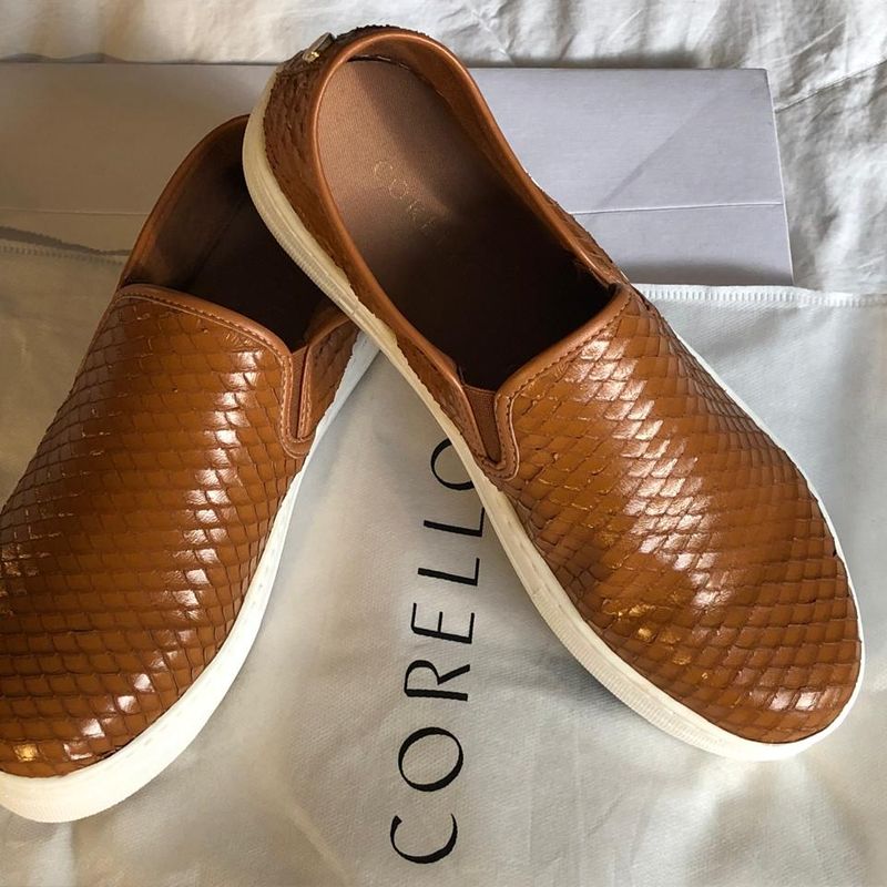 Tênis Slip On Corello em Couro Caramelo, Produto Novo Corello