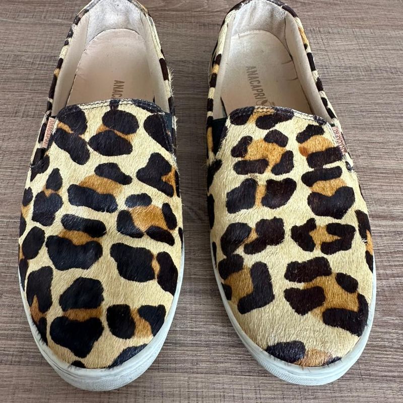 Tênis Slip On Couro Animal Print 37 Anacapri Usado 102752794