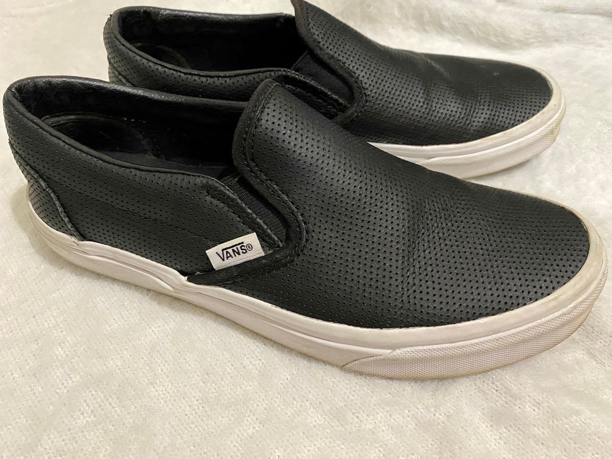 Vans slip on couro hot sale preto